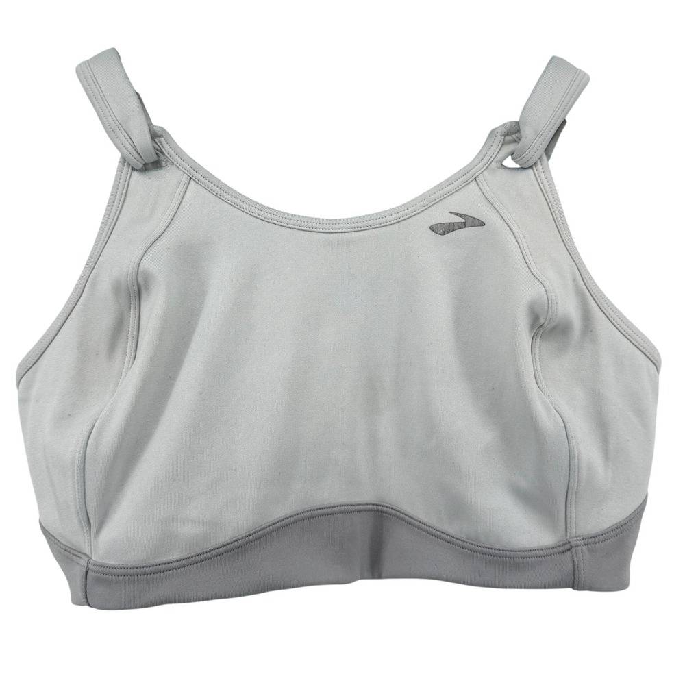 Brooks Moving Comfort Fiona Wireless Sports Bra White Gray 38DD Hook Loop 350064